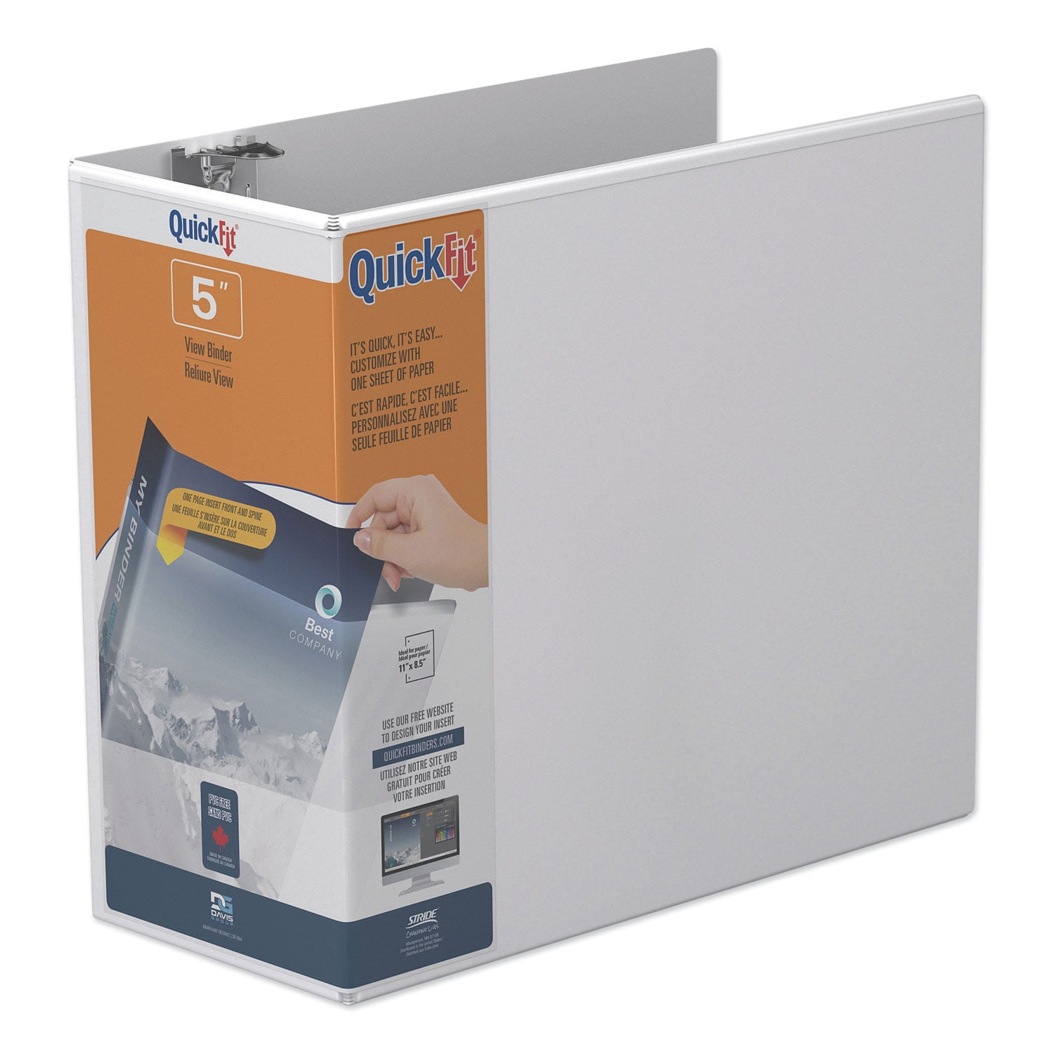 Stride Writing Quickfit D-ring View Binder, 3 Rings, 5" Capacity, 11 X 8.5, White