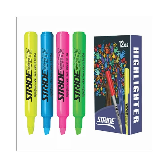 StrideBrite Tank Highlighters Chisel Tip Assorted Colors 12/Pack (42012)