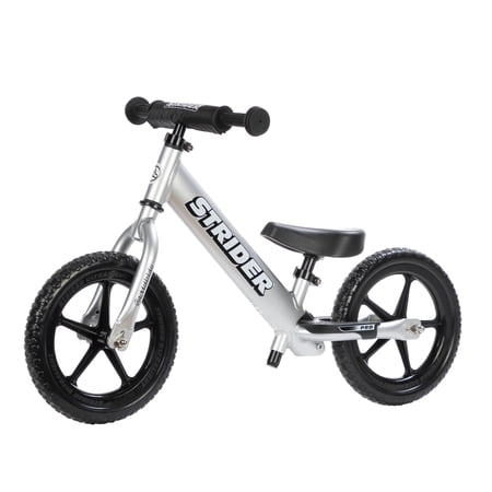 Strider 12 Pro Bike, Silver - No Pedal Balance Bicycle for Kids 1 to 5 Years - Includes Safety Pad, Padded Seat, Mini Grips, Flat-Free Tires Easy Assembly Tool-Free Adjustments