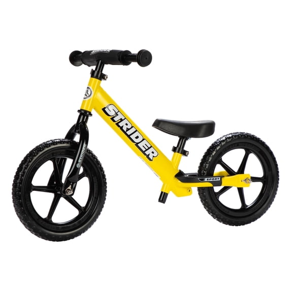 Strider 12 Sport Bike, Yellow - No Pedal Balance Bicycle for Kids 1 to 4 Years - Includes Safety Pad, Padded Seat, Mini Grips, Flat-Free Tires-Easy Assembly, Tool-Free Adjustments