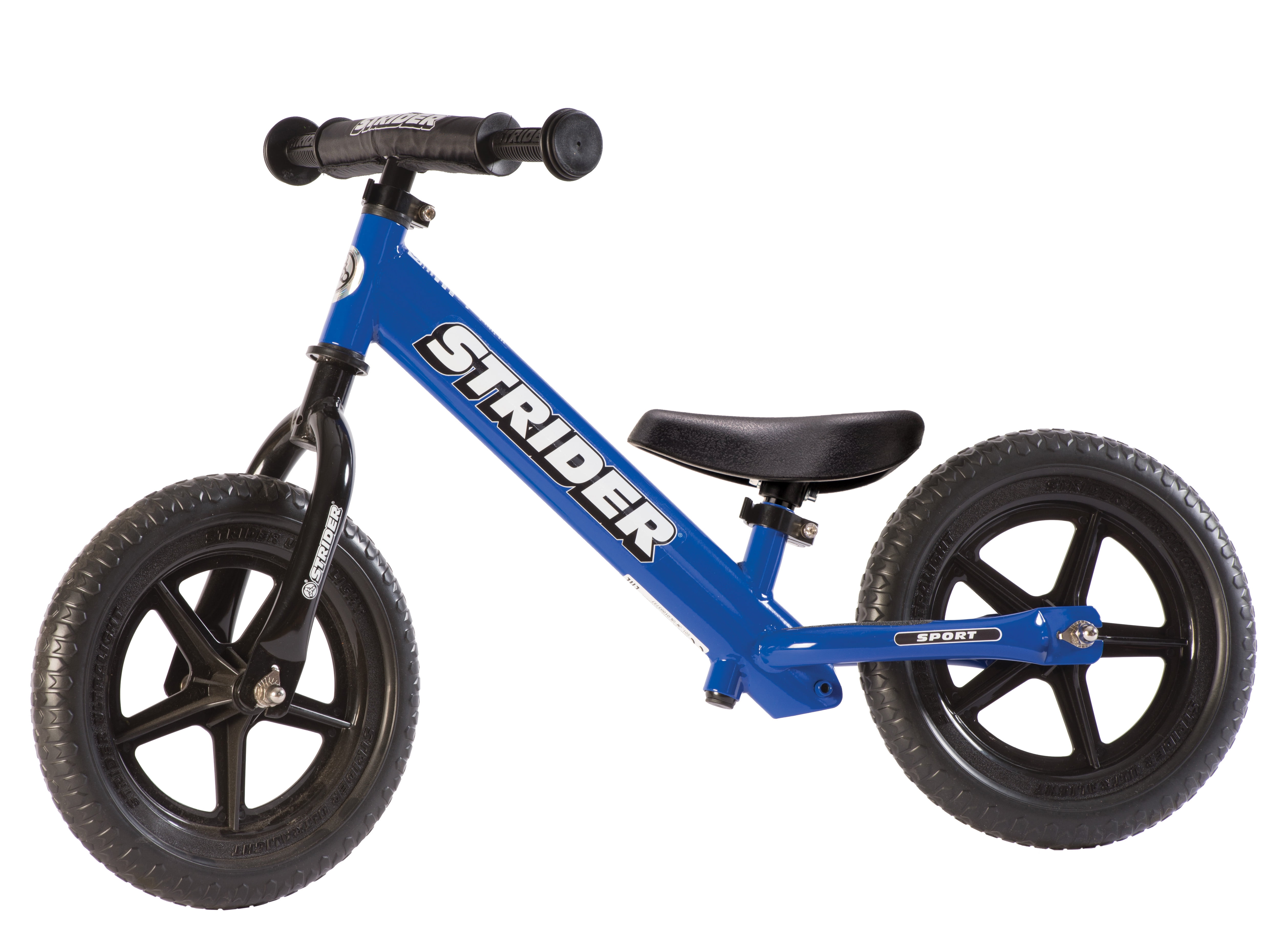Strider 12” Sport Bike, Blue - No Pedal Balance Bicycle for Kids 1 to 4 Years - Includes Safety Pad, Padded Seat, Mini Grips & Flat-Free Tires - Tool-Free Assembly & Adjustments