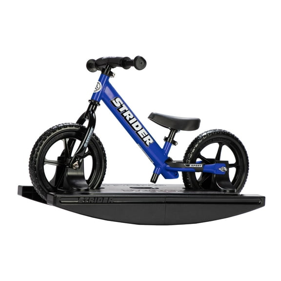 Strider 12” Sport Bike (Blue) + Rocking Base - Helps Teach Baby How to Ride a Balance Bicycle - for Kids 6 Months to 4 Years - Easy Assembly & Adjustments
