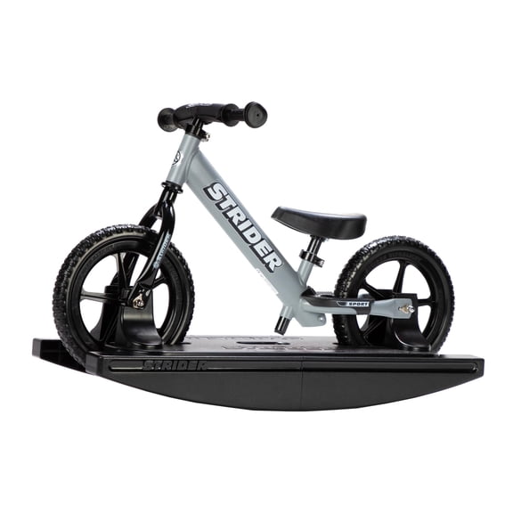 Strider 12” Sport Bike (Matte Gray) + Rocking Base - Helps Teach Baby How to Ride a Balance Bicycle - for Kids 6 Months to 4 Years - Easy Assembly & Tool-Free Adjustments
