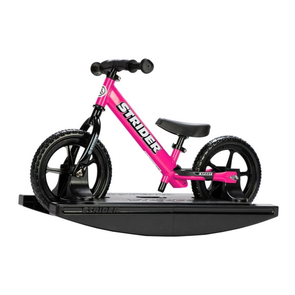 Strider 12” Sport Bike (Pink) + Rocking Base - Helps Teach Baby How to Ride a Balance Bicycle - for Kids 6 Months to 4 Years - Easy Assembly & Adjustments
