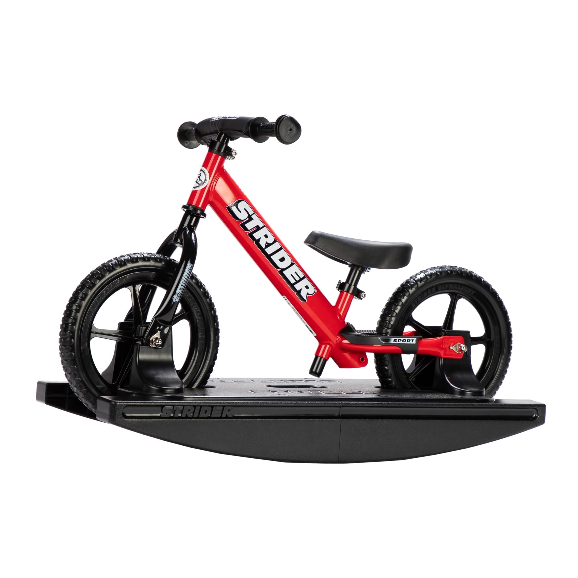 Strider 12” Sport Bike (Red) + Rocking Base - Helps Teach Baby How