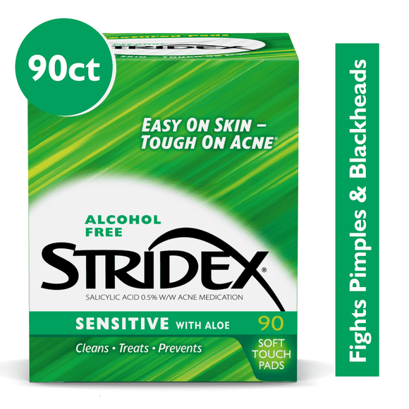 Stridex Medicated Acne Pads for Sensitive Skin, Alcohol-Free, 90 Count