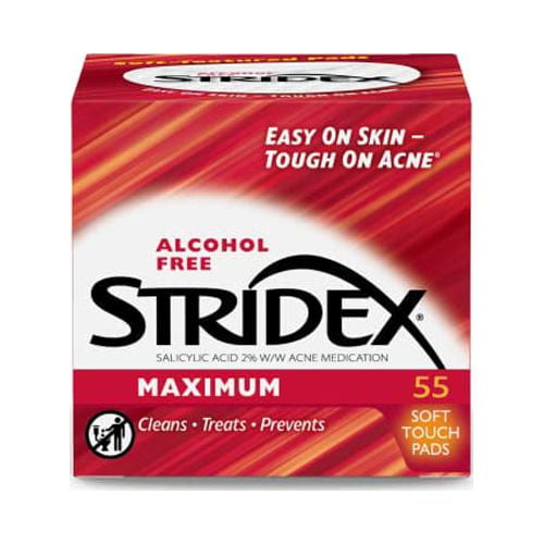 Stridex Medicated Acne Pads, Maximum, 55 Count Facial Cleansing Wipes, Alcohol Free Face Pads, Acne Treatment for Face, For Moderate Acne, Smooth Application