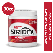 Stridex Medicated Acne Pads, Maximum Treatment, Moderate Acne, Salicylic and Alcohol Free, 90 Count