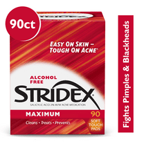 Stridex Medicated Acne Pads, Maximum Treatment, Moderate Acne, Salicylic and Alcohol Free, 90 Count