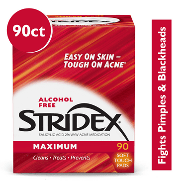Stridex Medicated Acne Pads, Maximum Treatment, Moderate Acne, Salicylic and Alcohol Free, 90 Count