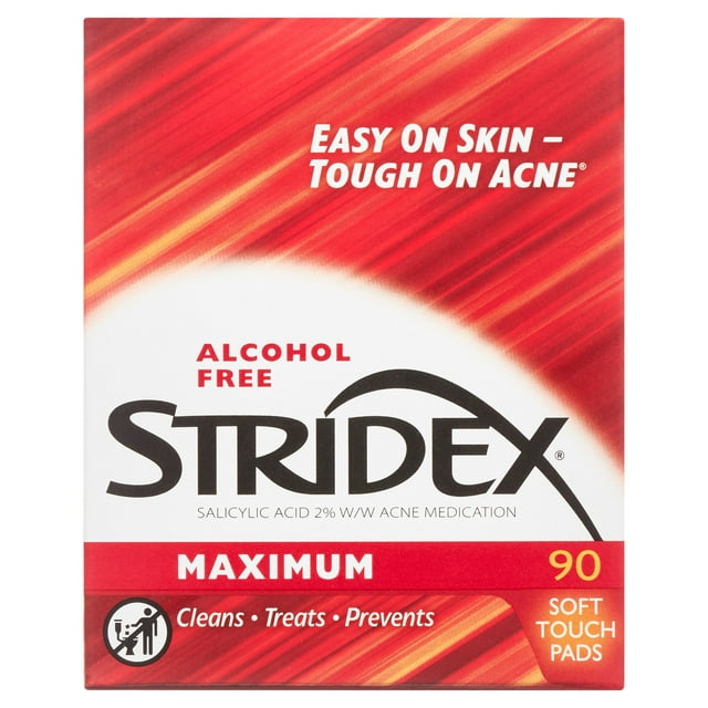 Stridex Medicated Acne Treatment Pads, Maximum Strength 2.0% Salicylic Acid, 90 Ct