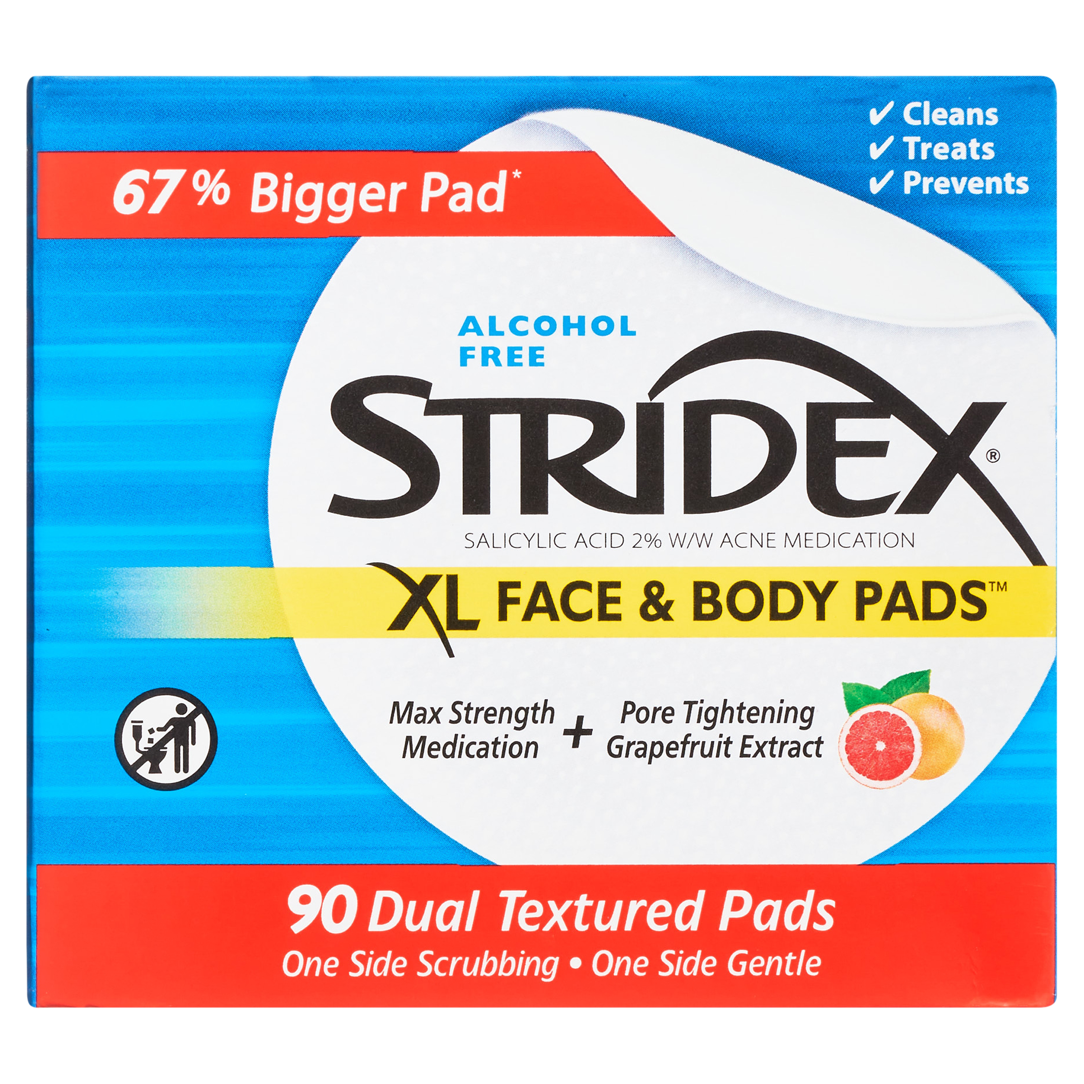 Stridex XL Acne Pads for Face and Body with Salicylic Acid, Alcohol Free, 90 Ct - image 1 of 12