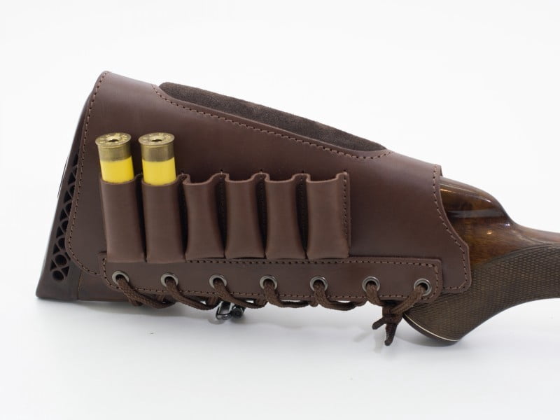 Stright Butt Stock Leather Cover Shotgun Ammo Shell Holder Cheek Rest Padded