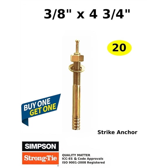 Strike Anchors 3/8 x 4 3/4 Concrete Wedge Anchors Expansion Hammer Pin Drive 20