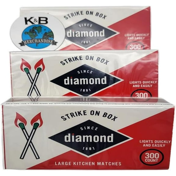 Strike On Box Matches (3 Boxes of 300) Multi Use Candle Fireplace Grill BBQ Kitchen Camping and Many Other Occasions Includes a  Magnet [Packaging May Vary]