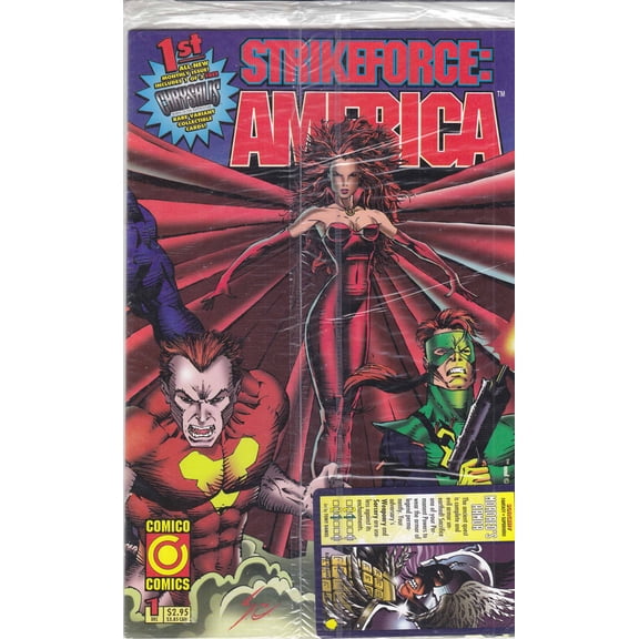 Strike Force America (2nd Series) #1C (with card) VF ; COMICO Comic Book