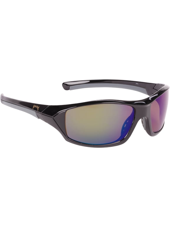 Polarized Performance Sunglasses Shiny Black Frame with Blue Mirror Lens Full Rim Frame, Male Adult