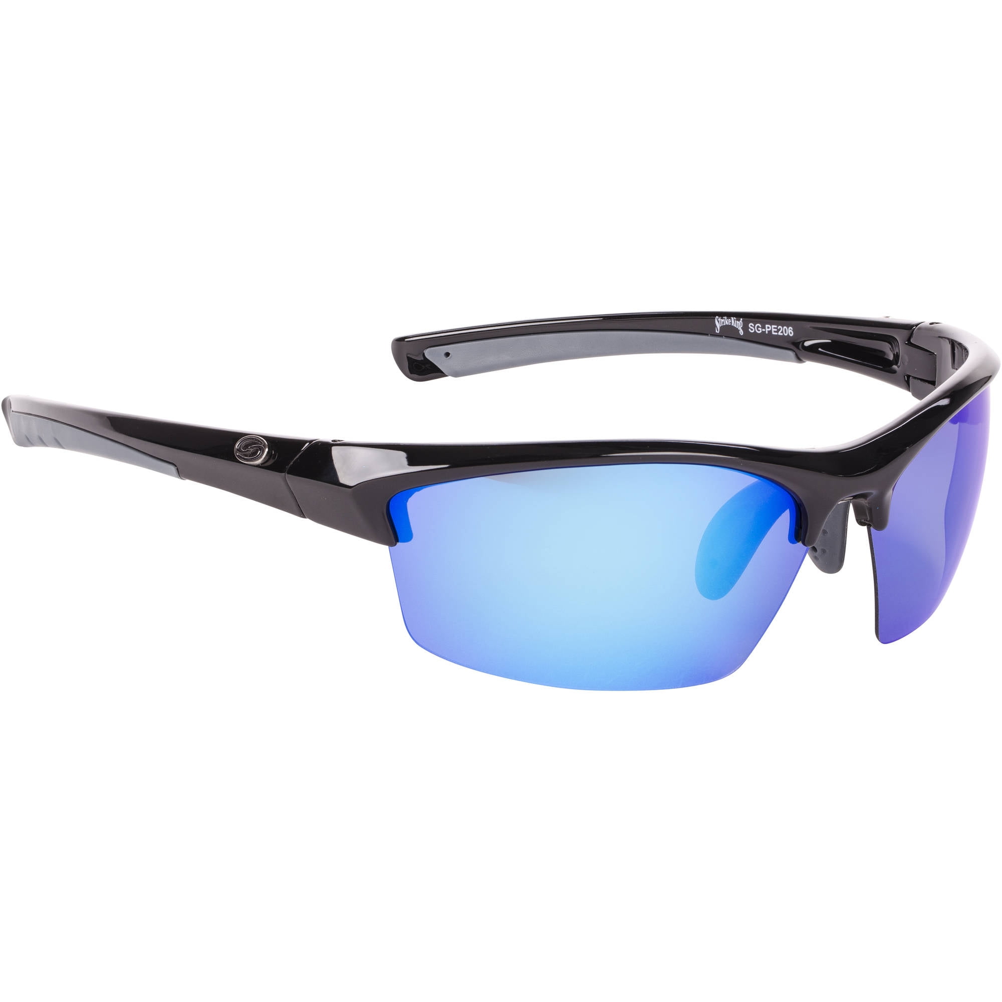 Strike King Pro Elite Polarized Sunglasses Shiny Black Frame with Blue  Mirror Lens Full Rim Frame, Unisex, Performance, Adult 