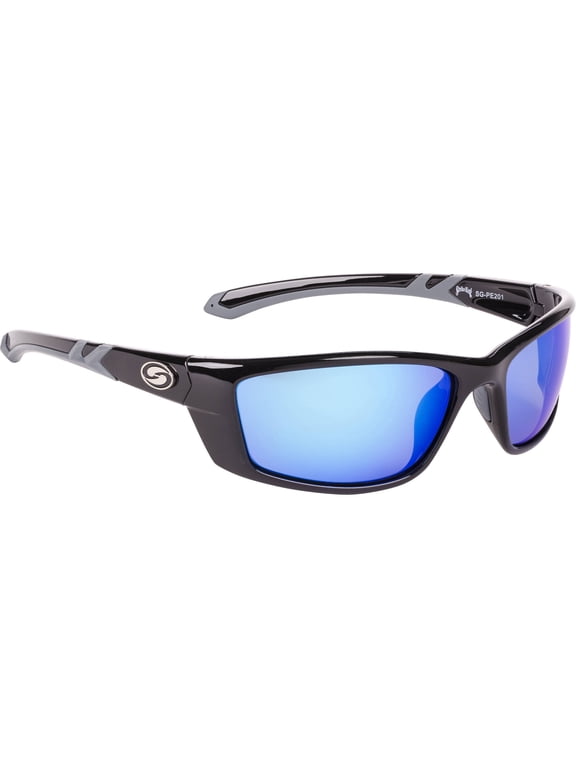 Pro Performance Elite Polarized Sunglasses Black Frame with Blue Mirror Lens Full Rim Frame, Male and Female, Adult