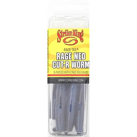 Strike King Rage Ned Cut-R Worm Soft Bait Fishing Lures for Bass with Ned Rig Heads, 5 Count