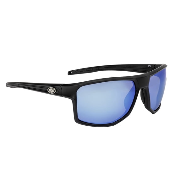 Strike King S11 Murray Sunglasses, Shiny Black Frame, Blue Mirror Lens, Hard Case, Micro-Fiber Cloth, Retainer