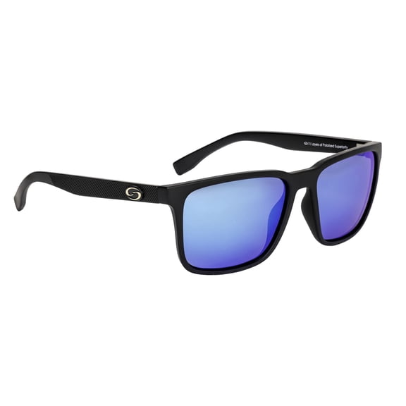 Strike King S11 Rogue Sunglasses, Matte Black Frame, Blue Mirror Lens, Hard Case, Micro-Fiber Cloth, Retainer