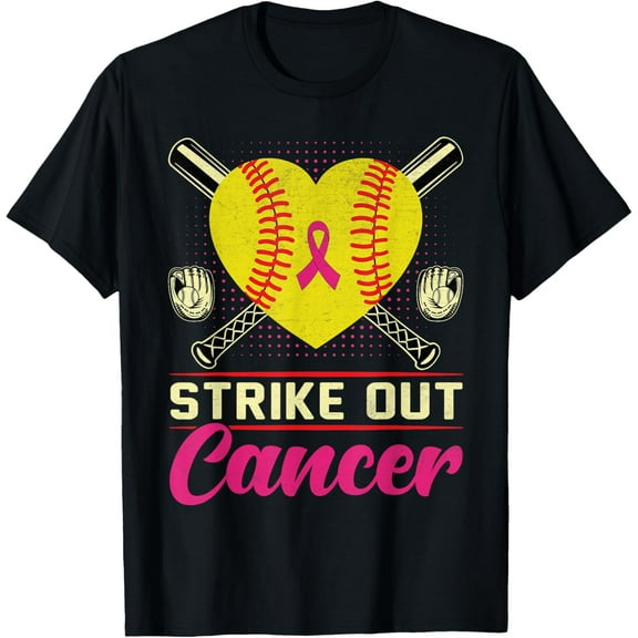 Strike Out Breast Cancer Awareness Day Pink Ribbon Softball T-Shirt