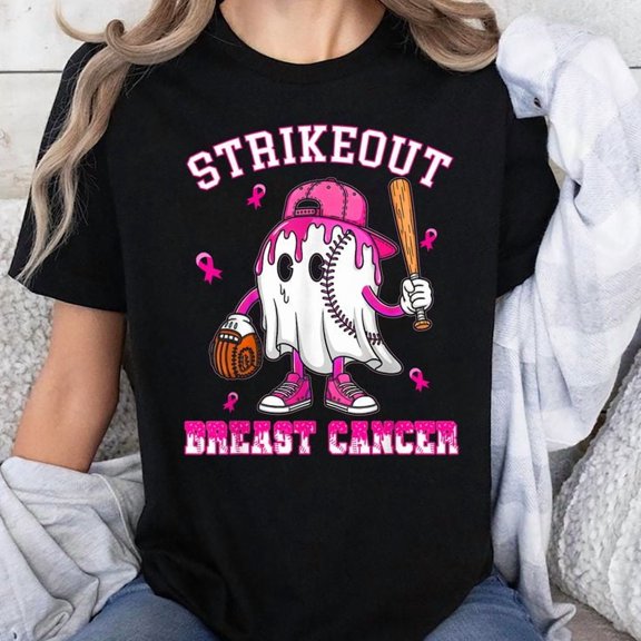 Strike Out Breast Cancer Baseball Fight Awareness Unisex T-Shirt, Sizes S-5XL - Gategoo