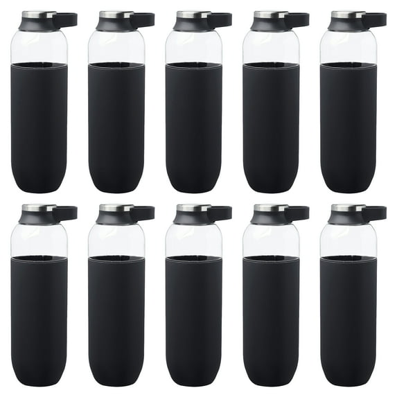 Strike Plastic Water Bottles with Carrier Handle 27 oz. Set of 10, Bulk Pack - Reusable, Great for Gym, Hiking, Cycling, and For School - Black