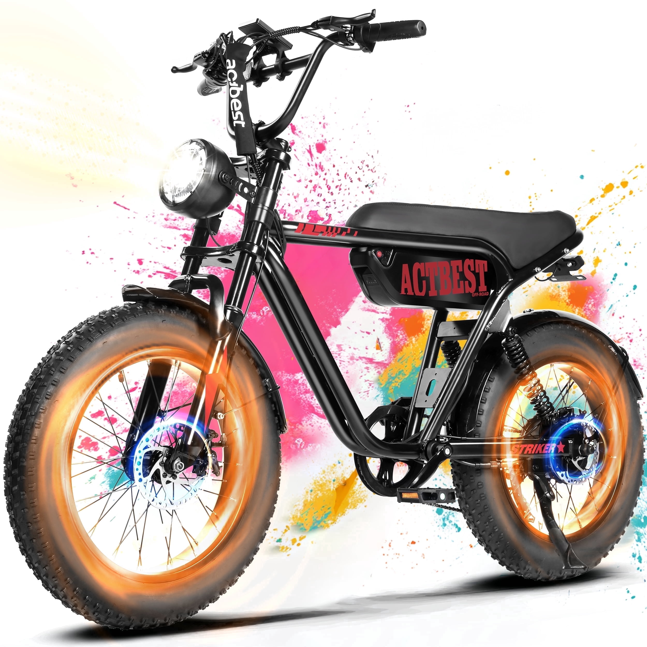 Electric Bike for Adults, Peak 1500W 28 MPH Fat Tire All-Terrain Electric Motorcycle, Full Suspension Mountain Electric Dirt Bike for Men/ Women Black & Red