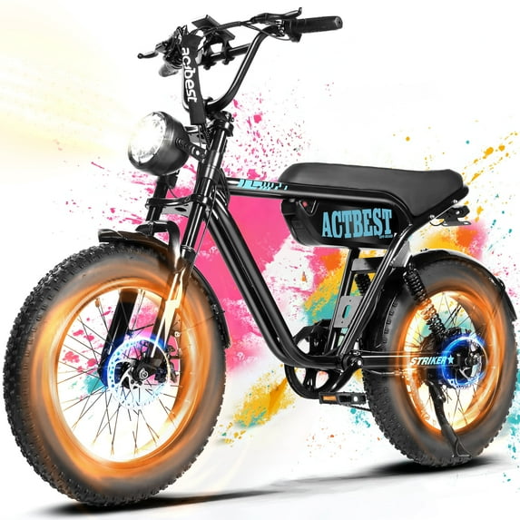 Actbest Electric Bike for Adults, Peak 1500W 28 MPH Fat Tire All-Terrain Electric Motorcycle, Full Suspension Mountain Electric Dirt Bike for Men/ Women Black & Blue