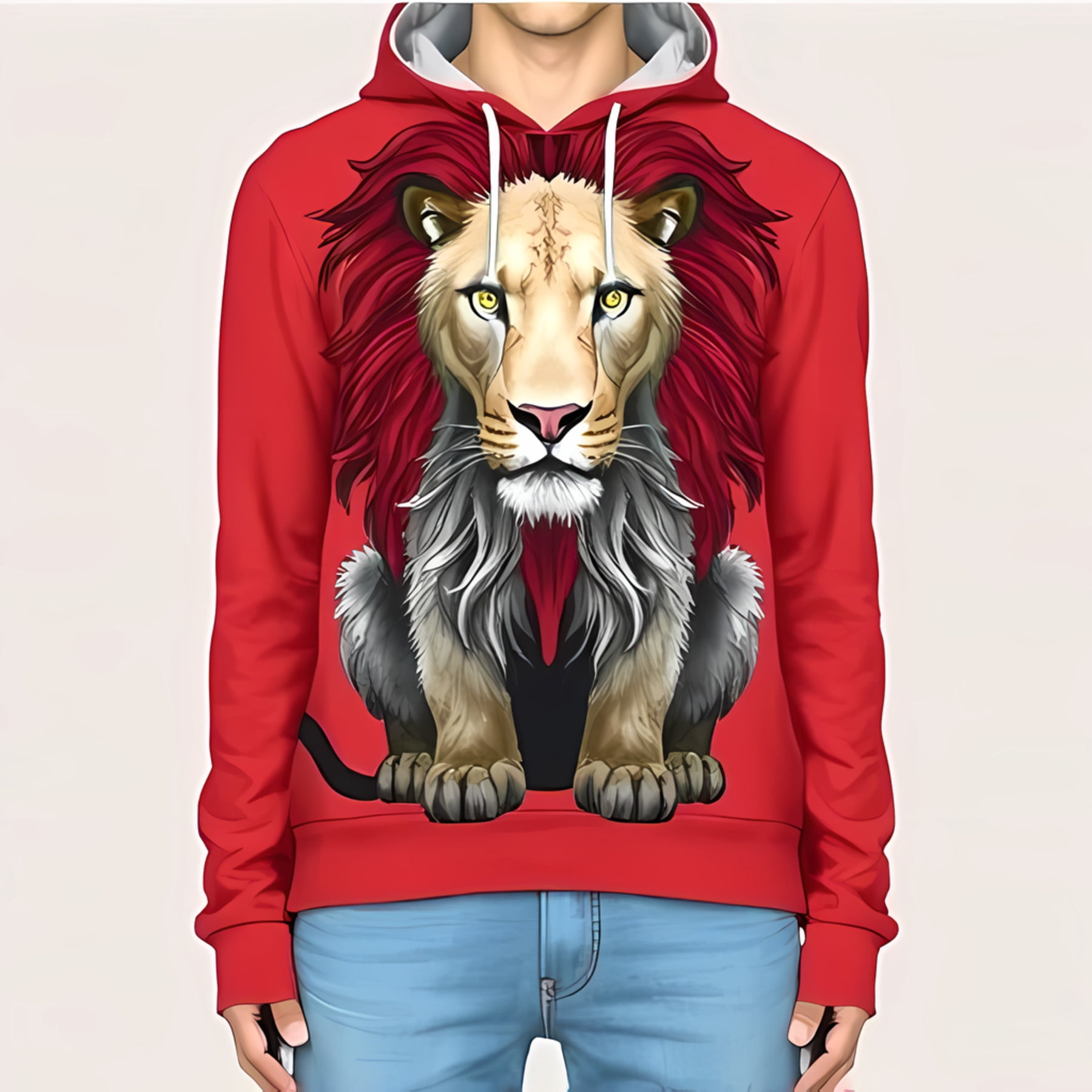 12 Pack Men’s Fashion Hoodie with Rhinestone Lion Emblem in Red main image 1