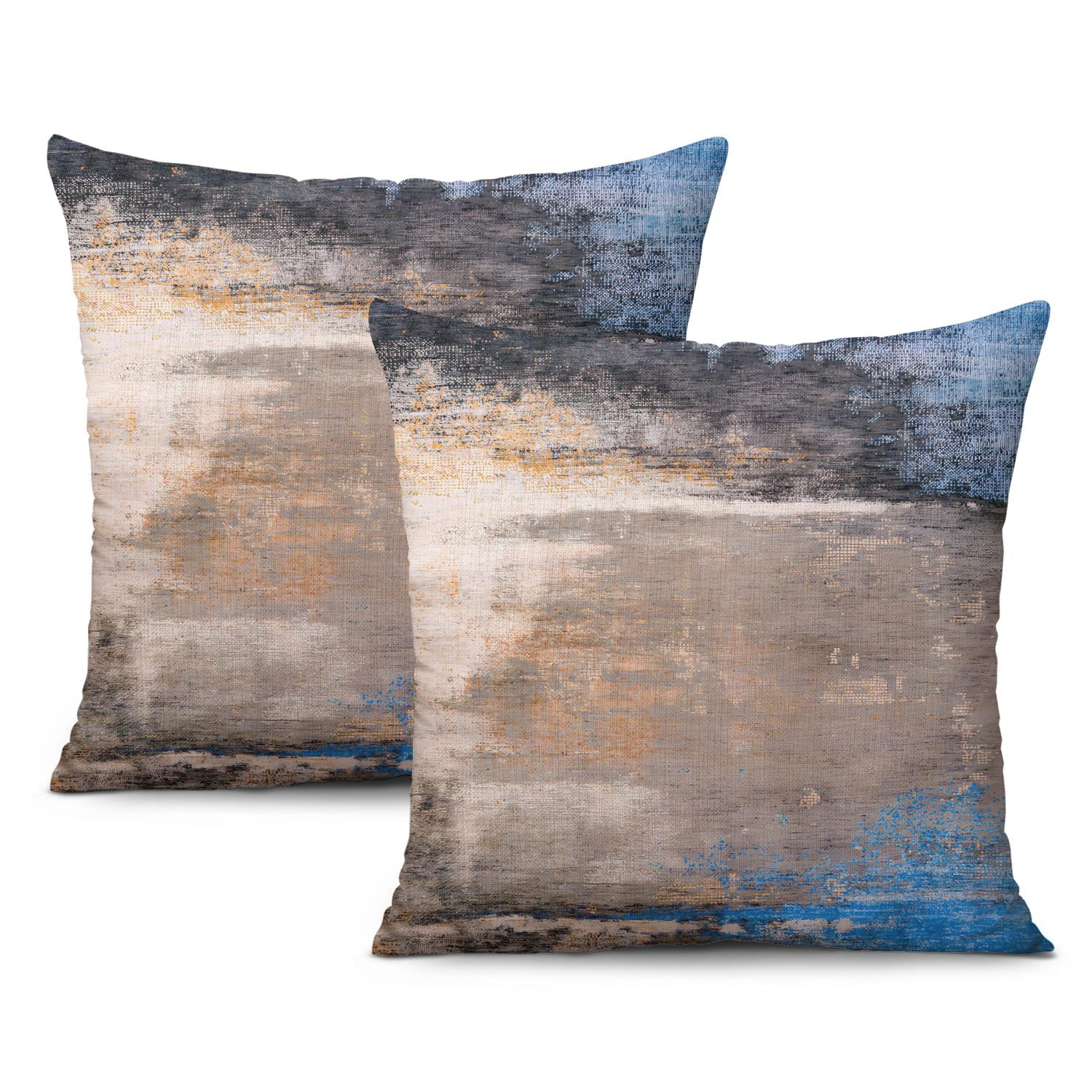 16x16 Blue and Grey Abstract Art Polyester Pillow Covers, Set of 2