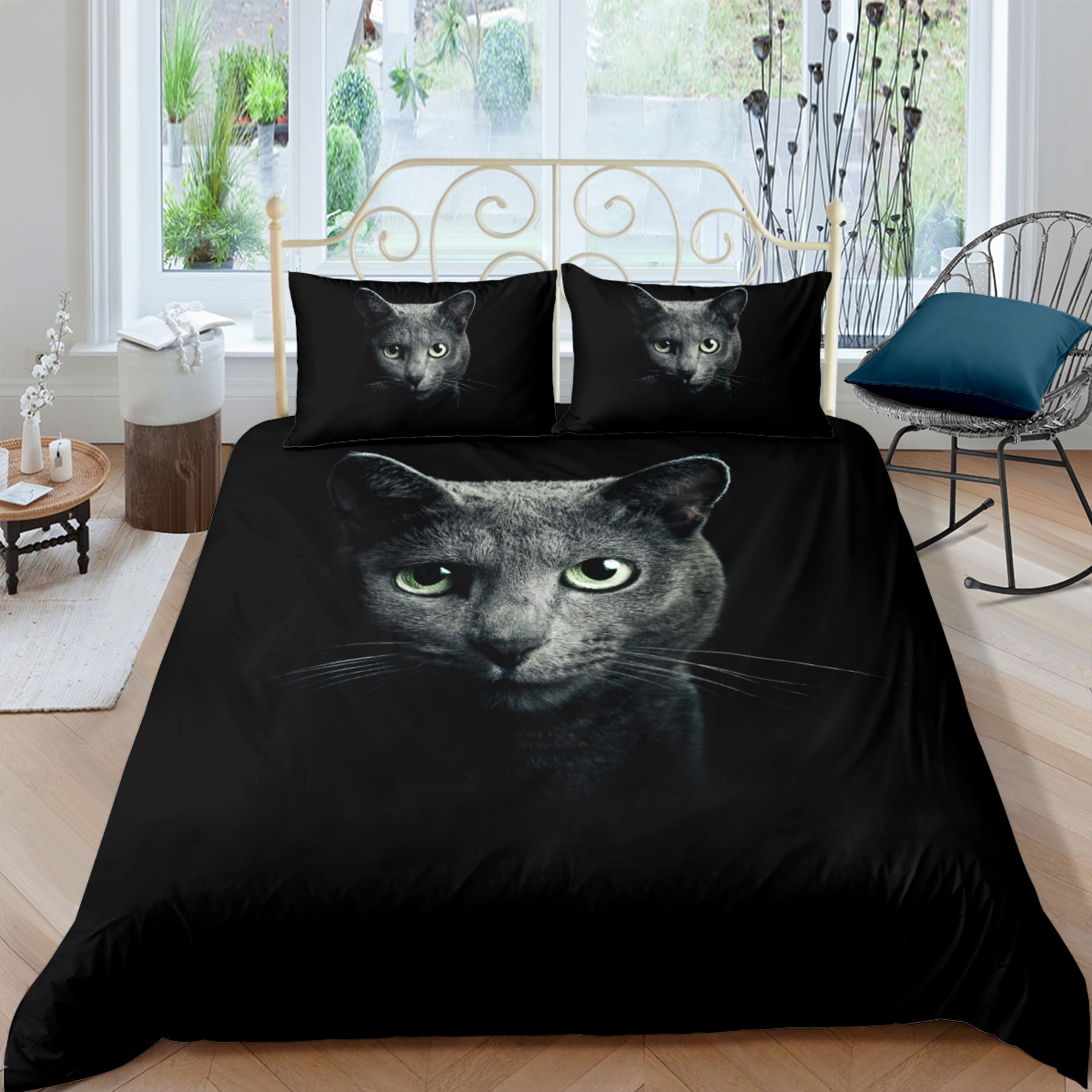 Black Cat Pattern Print Duvet Cover Bedding Set