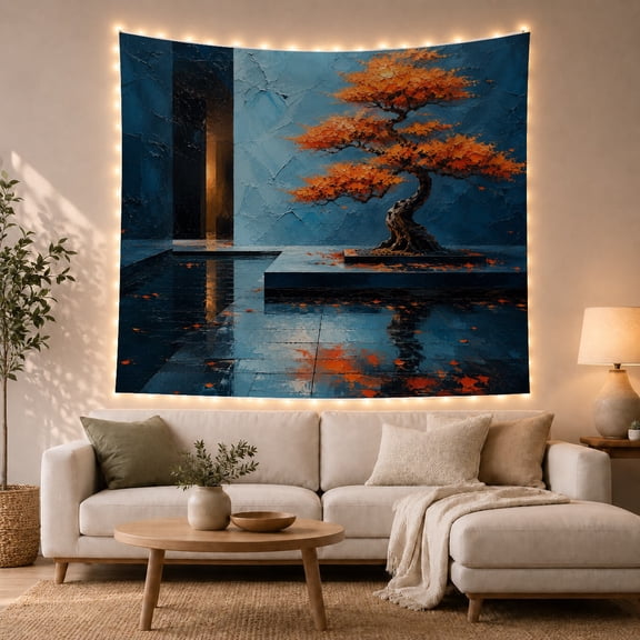 Striking Bonsai Tree With Twisted Branches Painterly Stands, Mystical Fantasy for Space Lovers, Galaxy Room Decor, Mother's Day Gift, Tapestry Wall Hanging for Bedroom and Dorm