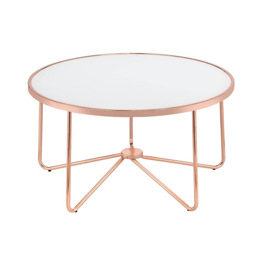 Small Round Copper and Frosted Glass Coffee Table