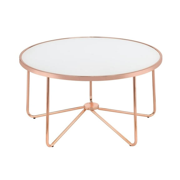 ACME Alivia Coffee Table in White Glass and Rose Gold
