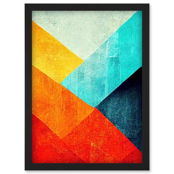 Striking Modern Abstract Bright Bold Colour Blocks Painting Artwork Framed Wall Art Print A4