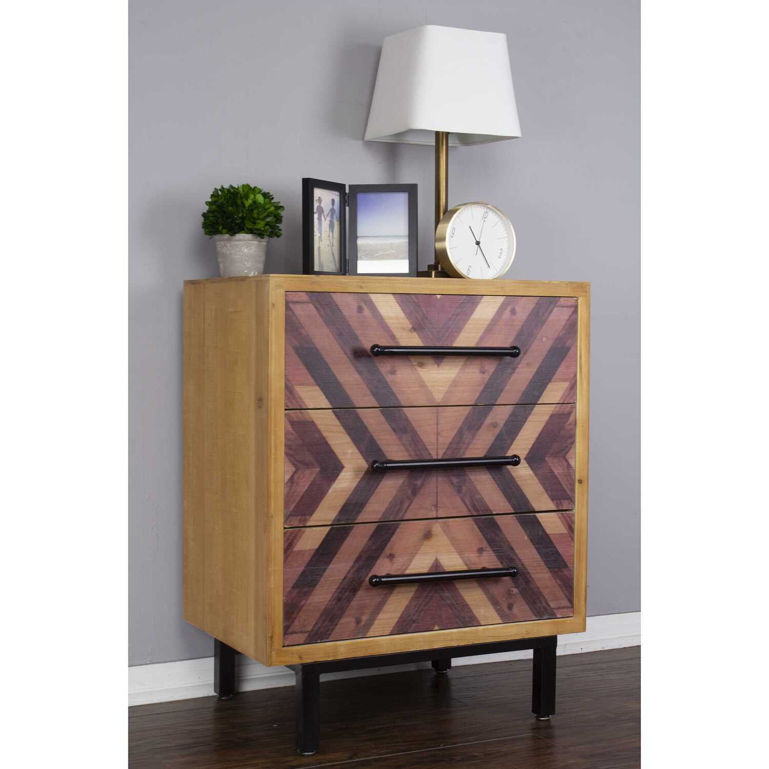 Striking Parquet Finish Accent Cabinet