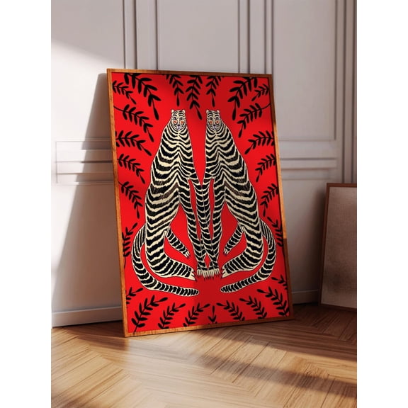 Striking Tigers Modern Wall Decoration Illustration, Unframed Paper Poster 8x10in
