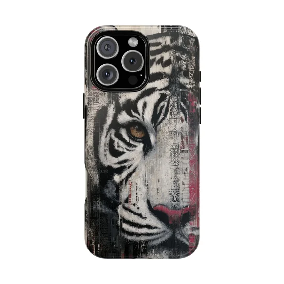 Striking White Tiger Abstract Pattern Case for iPhone 17 11 12 13 14 15 16 Pro Max