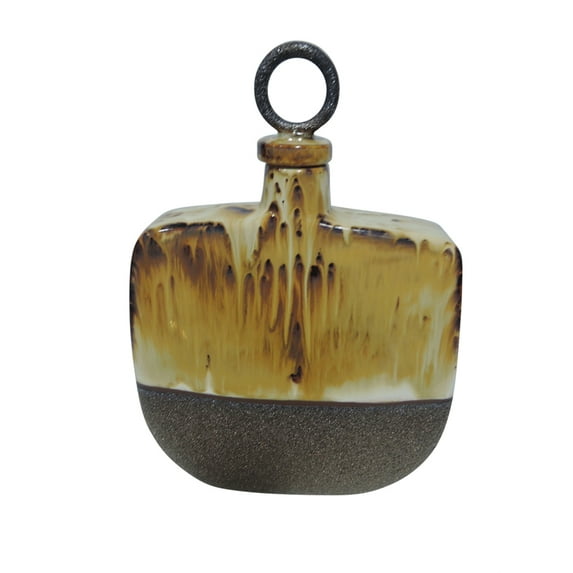 Strikingly Punctuated Ceramic Covered Bottle, Gray And Brown