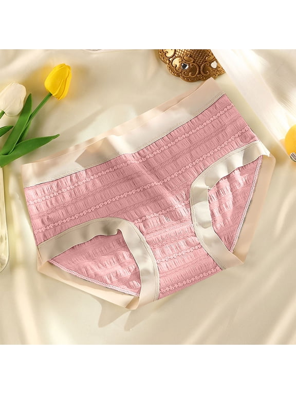 String Bikini Panties Women's Lace Underwear Mid-Waisted Ice Silk Full Cover Underwear Soft Satin High Waisted Panties Lightweight Breathable Underpant Briefs Period Underwear for Women L
