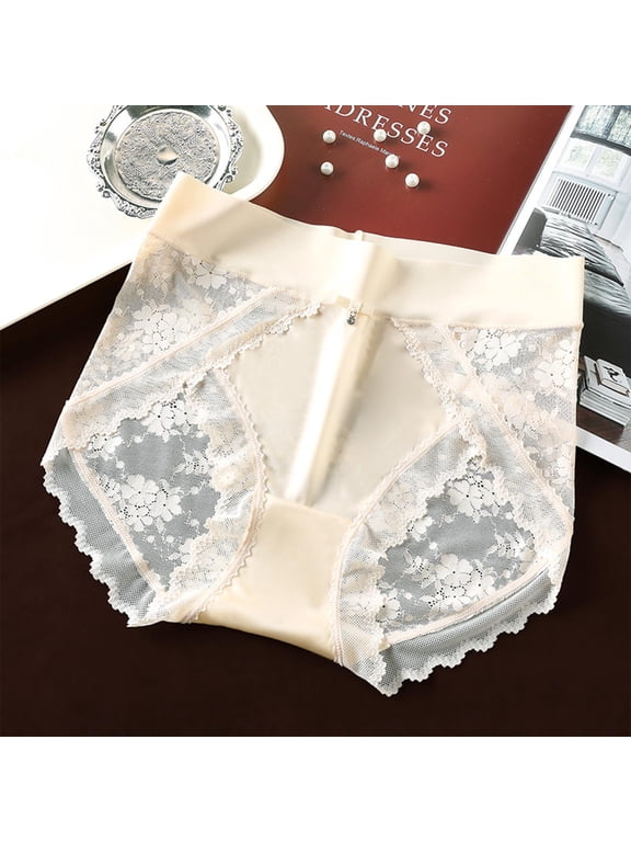 String Bikini Panties Women's Plus Size Solid Color Lace Underwear Patchwork Panties Khaki XXL