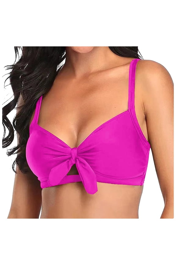 String Bikini Tops For Women Bathing Suit Swim Tops Solid Triangle Bikini Top Hot Pink S