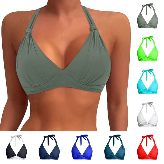 String Bikini Tops for Women Halter String Triangle Bathing Suit Top Athletic Swimwear Swim Top Only