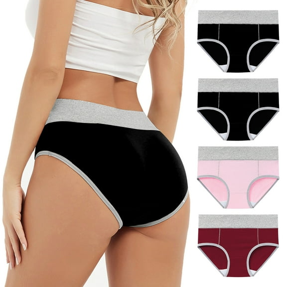 String Bikini Underwear for Women 4pc Period Underwear for Women Teens Leak-Proof Menstrual Cotton High Waisted Briefs Panties Wine 3XL
