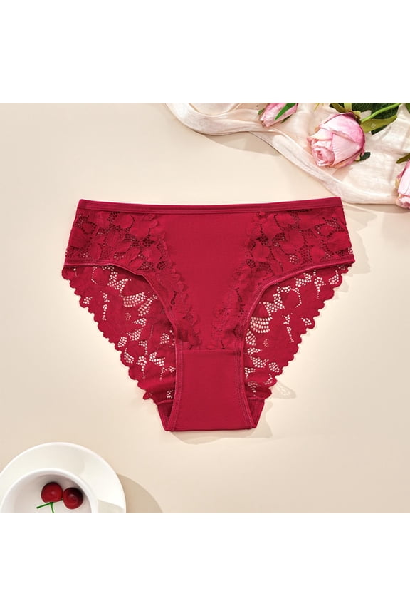 String Bikini Underwear for Women Fashion Women's Lace Solid Stretch Panties High Waist Underpants Panties Briefs Red S