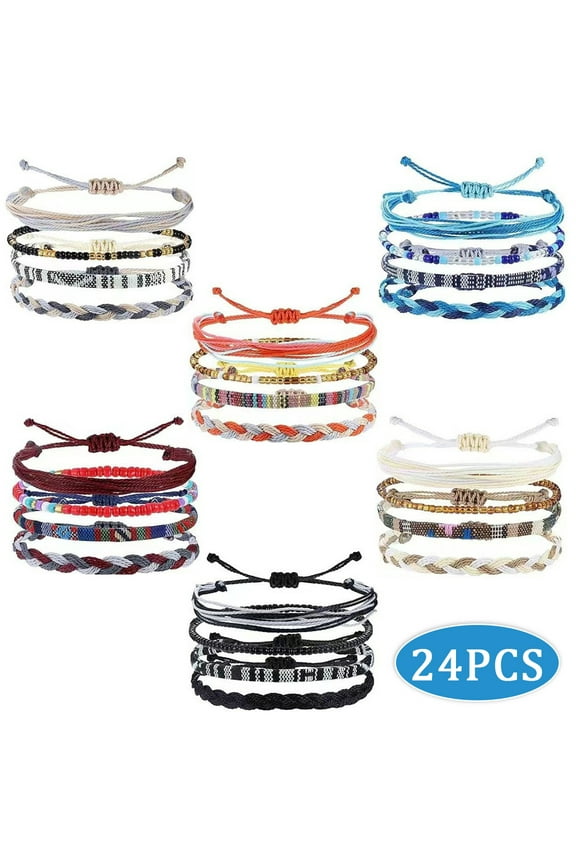 String Bracelets Set, Boho Bracelets, Surfer Wave Inspired, Adjustable Anklets for a Beachy, 24 Pcs