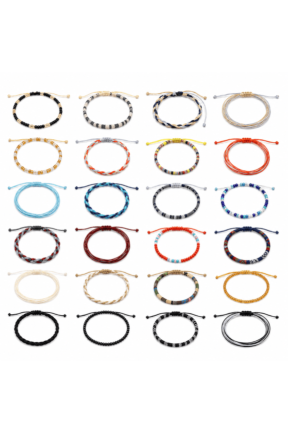 Boho String Bracelets Set for Women & Men,Adjustable Friendship Bracelets & Anklets,Surfer Wave Beach Style Woven Rope Jewelry for Summer,Vacation & Everyday Wear 24 PCS